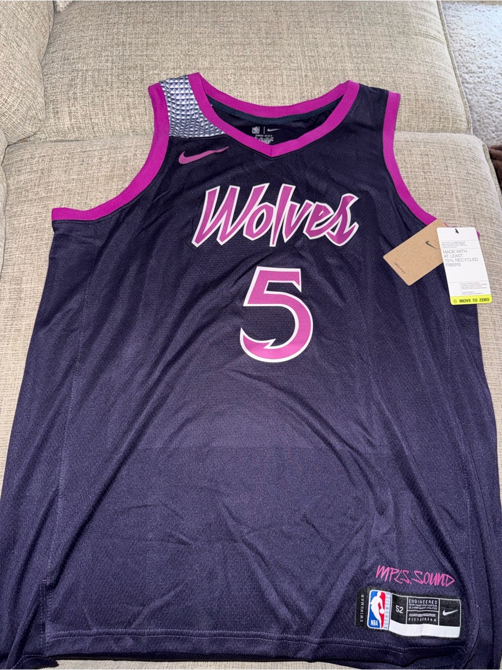 NBA Wolves Jersey Edwards in purple and Magenta E Accent